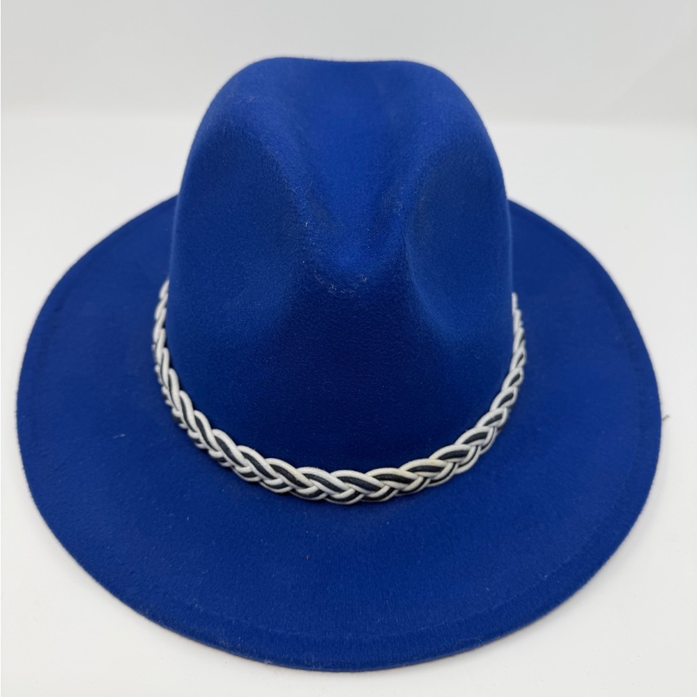 Men's Royal Blue Felt Fedora with Braided Trim